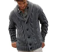 Men's Chunky Cardigan Long Sleeve Cable Knit Casual Shawl Collar Buttoned Knitwear Overcoat Lapel Winter Outerwear Solid Cardigan Pullover Jacquard Top, O Grey, XL