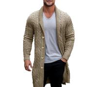 Mens Chunky Cardigan Sweater Cable Knit Tunic Button Down Simple Shawl Collar Warm Ups Modern Contemporary Casual Daily Wear Clothes Autumn Winter Shoes Men, khaki, XXL