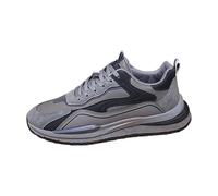 Men's Chunky Sole Running Trainers for Streetwear Style, Lace-Up Sports Sneakers with PU and Mesh Upper, Cushioned Midsole, Shock-Absorbing Outsole, Textured Grip Base, Reinforced Heel Panel Grey