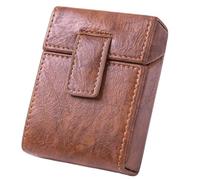 Men'S Cigarette Cases, pu Leather Cigarette Box With Lighter Holder, Crush Proof Storage Container Pouch Name Card Id Cases(Light brown)