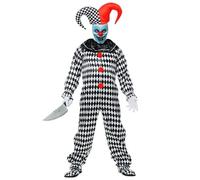 Mens Circus Clown Costume Black White Harlequin Overalls Halloween Fancy Dress