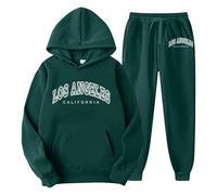 Men's City Letter Printed Hoodie Set, Autumn and Winter Fashion Casual, Comfortable Two Piece Set with Hood with Hood, Dark Green #3, L