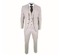 Men's Classic 3 Piece Cream Suit Pocket Chain Wedding Tailored Fit Vintage Formal - Cream 40