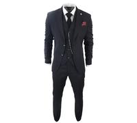 Mens Classic 3 Piece Suit Black Pocket Chain Wedding Tailored Fit Vintage Formal - Black 40