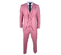Men's Classic 3 Piece Suit Blush Pink Pocket Chain Wedding Tailored Fit Vintage Formal