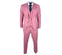Men's Classic 3 Piece Suit Blush Pink Pocket Chain Wedding Tailored Fit Vintage Formal - Pink 42