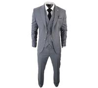Mens Classic 3 Piece Suit Grey Pocket Chain Wedding Tailored Fit Vintage Formal - Grey 36