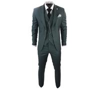 Mens Classic 3 Piece Suit Olive Green Pocket Chain Wedding Tailored Fit Vintage Formal - Green 52