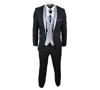Men's Classic 4 Piece Wedding Groom Shawl Collar Black Cravat 2 Button Fastening Suit Tailored Fit 46