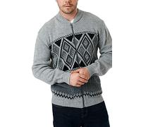 Men's Classic Argyle Diamond Pattern Full Zip Closure Ribbed Hem & Cuffs Cardigan - Warm Winter Long Sleeves Knitwear Grandad Sweater Casual Jumper (as8, alpha, l, regular, regular, Grey, L)