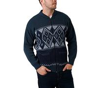 Men's Classic Argyle Diamond Pattern Full Zip Closure Ribbed Hem & Cuffs Cardigan - Warm Winter Long Sleeves Knitwear Grandad Sweater Casual Jumper (as8, alpha, m, regular, regular, Navy, M)