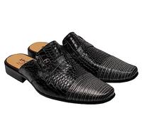 Mens Classic Backless Shoes Snakeskin Effect Real Leather Slip on Half Loafers Mules [ M139-692-GRAY-BLACK-44 ]