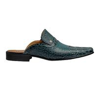 Mens Classic Backless Shoes Snakeskin Effect Real Leather Slip on Half Loafers Mules [ M139-695-BLUE-42 ]
