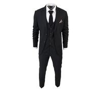 Men's Classic Black Suit 3 Piece Tailored Fit Vintage Office Funeral Security Waiter Wedding - Black 48