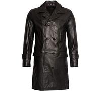 Mens Classic Black Uboat German Naval Military Peacoat Cowhide Leather Jacket