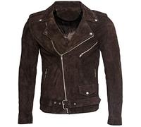 Men's Classic Brando Casual Brown Suede Leather Biker Jacket M