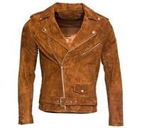 Men's Classic Brando Casual Tan Suede Leather Biker Jacket M