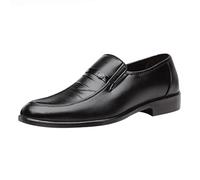 Mens Classic Business Leather Shoes Retro Casual Round Toe Low Heel Non Slip Slip On Leather Shoes Man Durable Casual Footwear for Driving, Business, Wedding, Party Black