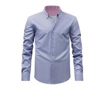 Men's Classic Button Down Shirt,men's Striped Grandad Shirts Long Sleeve T-shirt Office Button Down Shirt For Men Mens Dress Shirt Pinstripe Shirts Business Formal Shirts Navy