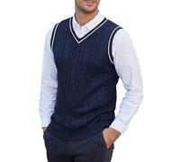 Men's Classic Cable Knit Sweater Vest, Slim Fit Sleeveless V-Neck Pullover, Lightweight Knitted Casual Gilet, Breathable Soft Wool Blend Waistcoat, Ideal for Office, Golf, Outdoor