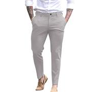 Mens Classic Casual Business Office Work Smart Pants Formal Dress Pants Comfort Flat-Front Stretch Pleated Chino Golf Trousers Loose Straight Leg Everpress Pants Cotton Twill Long Slacks Grey