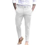 Mens Classic Casual Business Office Work Smart Pants Formal Dress Pants Comfort Flat-Front Stretch Pleated Chino Golf Trousers Loose Straight Leg Everpress Pants Cotton Twill Long Slacks White