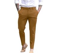Mens Classic Casual Business Office Work Smart Pants Formal Dress Pants Comfort Flat-Front Stretch Pleated Chino Golf Trousers Loose Straight Leg Everpress Pants Cotton Twill Long Slacks Yellow