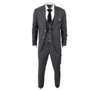 Men's Classic Charcoal Grey Suit 3 Piece Tailored Fit Vintage Office Wedding Prom - Charcoal 46