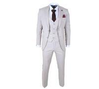 Men's Classic Cream Suit 3 Piece Tailored Fit Vintage Office Wedding Prom - Cream 36