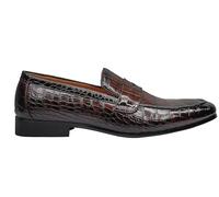 Mens Classic Crocodile Print Faux Leather Penny Loafers Formal Slip on Shoes[U5961-6-MARRON-9.5 UK] Brown