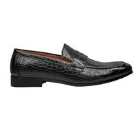 Mens Classic Crocodile Print Faux Leather Penny Loafers Formal Slip on Shoes[U5961-6-NOIR-9.5 UK] Black