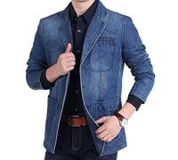 Mens Classic Denim Blazer Jacket Regular Fit Classic Business 3 Buttons Suit Jacket Multi-Pocket Blazers Slim Fit Autumn Lapel Vintage Jean Suits Jackets Mens Collar Cowboy Coat Vintage Style Coat