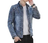 Men's Classic Destroyed Zipper Denim Jackets Vintage Slim Fit Ripped Jean Coat Zip Up Trucker Outerwear, Blue 1, M