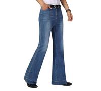 Men's Classic Disco Retro Flared Denim Pants Vintage Relaxed Bell Bottom Jeans 60s 70s Stretch Jean Trousers, Light Blueb2, XXL