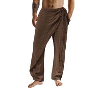 Mens Classic Distressed Thai Fisherman Pants Elasticated Waist Side Lace Up Solid Fisher Trousers Drawstring Home Sleep Pants Loose Fit Breathable Lightweight Casual Cotton Linen Beach Yoga Pants