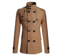 Men's Classic Double Breasted Peacoat Slim Fit Winter Warm Heavyweight Trench Coats Wool Blend Walking Pea Coat (L,Camel)