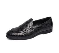 Men's Classic Double Monk Strap Casual Dress Loafer Comfortable Business Wedding Slip on Shoes,Black,8.5 UK