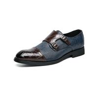 Mens Classic Double Monk Strap Slip on Loafer Leather Formal Business Dress Shoes for Men (Brown/Blue,7)
