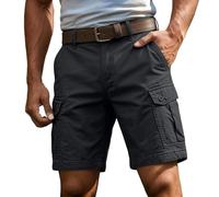 Men's Classic Fit Black Hiking Cargo Shorts Chino Flat-Front Cotton Stretch Combat Casual Work Utility Shorts with Multi-Pocket No Belt (Available in Big & Tall)