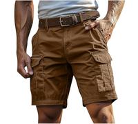 Men's Classic-Fit Cargo Short UK Solid Color Plain Pants with Multi Pockets Lightweight Breathable Durable Workwear Comfy Baggy Outdoor Sports Comfort Shorts Brown