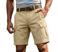 Men's Classic Fit Hiking Cargo Shorts Chino Flat-Front Cotton Stretch Combat Casual Work Utility Shorts with Multi-Pocket No Belt (Available in Big & Tall) Khaki