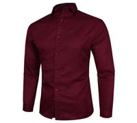 Mens Classic Fit Stretch Button Down Dress Shirt Formal Wrinkle Resistant Long Sleeve Casual Plian Collared T Shirts Urban Stylish Casual Business Shirts with Pocket for Wedding Party Wine