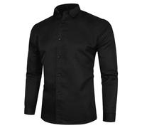 Mens Classic Fit Stretch Button Down Dress Shirt Formal Wrinkle Resistant Long Sleeve Casual Plian Collared T Shirts Urban Stylish Casual Business Shirts with Pocket for Wedding Party Black