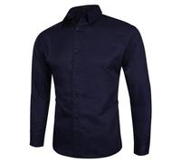 Mens Classic Fit Stretch Button Down Dress Shirt Formal Wrinkle Resistant Long Sleeve Casual Plian Collared T Shirts Urban Stylish Casual Business Shirts with Pocket for Wedding Party Dark Blue