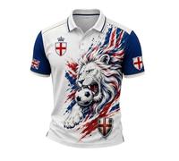 Mens Classic Football Polo Shirt England Three Lions Print Short Sleeve Collared Summer Casual Quick Dry Lightweight Breathable Sports Top Fan Kit Light Blue XXXL