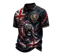 Mens Classic Football Polo Shirt England Three Lions Print Short Sleeve Collared Summer Casual Quick Dry Lightweight Breathable Sports Top Fan Kit Red XXL