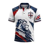 Mens Classic Football Polo Shirt England Three Lions Print Short Sleeve Collared Summer Casual Quick Dry Lightweight Breathable Sports Top Fan Kit Pink XXXXL