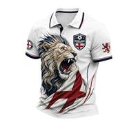 Mens Classic Football Polo Shirt England Three Lions Print Short Sleeve Collared Summer Casual Quick Dry Lightweight Breathable Sports Top Fan Kit Hot Pink XL