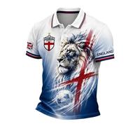 Mens Classic Football Polo Shirt England Three Lions Print Short Sleeve Collared Summer Casual Quick Dry Lightweight Breathable Sports Top Fan Kit Watermelon Red XXL