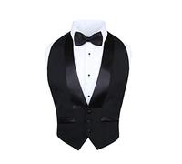 Men's Classic Formal 100% Wool Black Backless Tuxedo Vest Includes Bow Tie - Black -